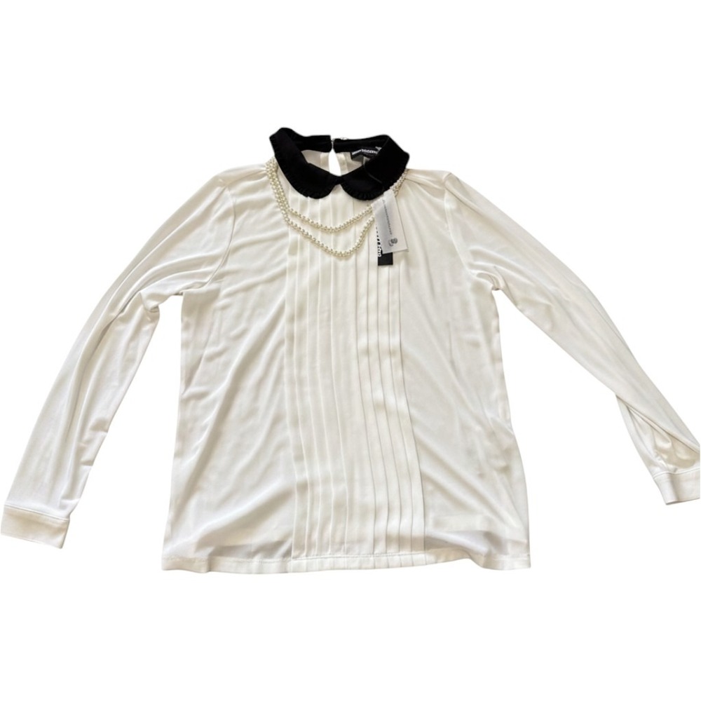 Karl Lagerfeld Paris Pearl Collar Pleated Blouse White Black Women M New